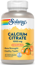 Solaray Calcium Citrate 1000 Mg, Natural Orange Flavor Chelated Calcium Supplement for Bone Strength, Teeth, Nerve, Muscle, and Heart Function Support, 60-Day Guarantee, 15 Servings, 60 Chewables