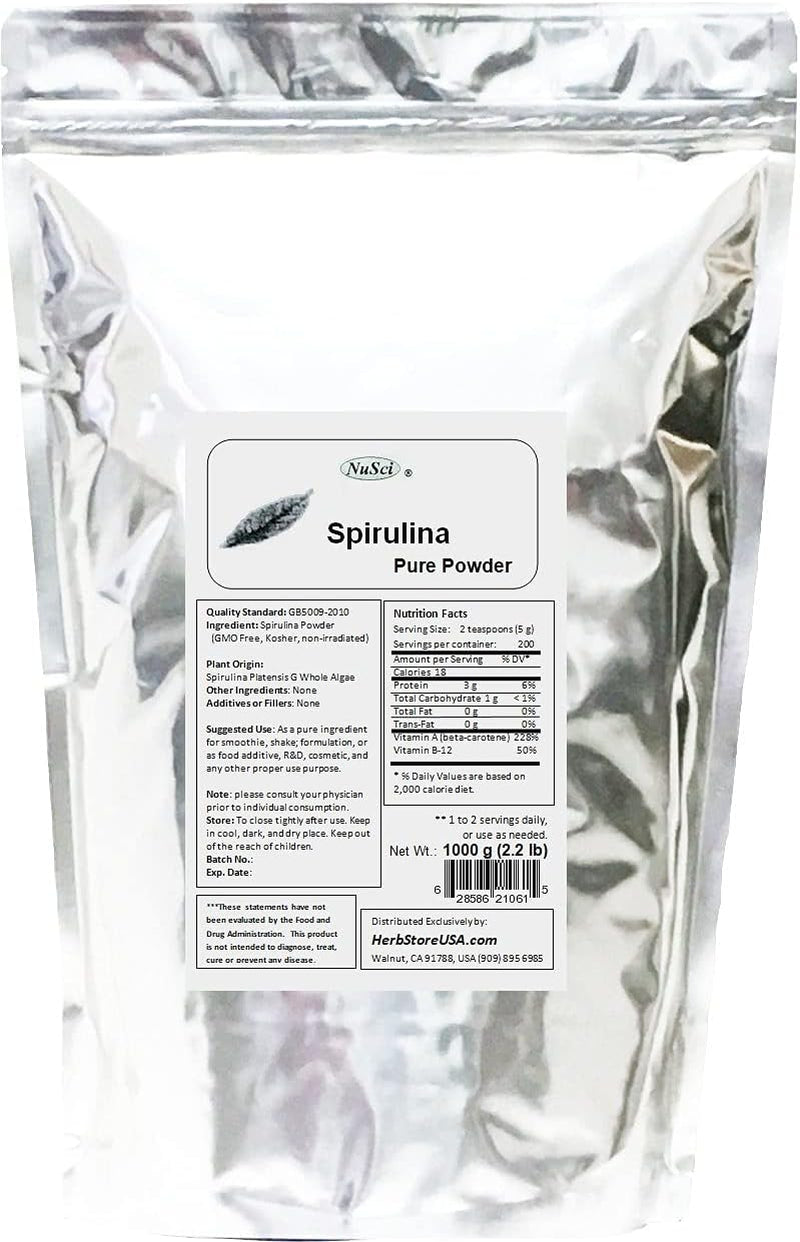 100% Pure Spirulina Powder Fresh Energy Non-Irradiated (1000 Grams (2.2 Lb))