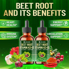 11In1 Beet Root Liquid Supplement - for Support Immune, Energy - with Vitamin D3, Vitamin K2, Hawthorn Berry, Cayenne Pepper, Garlic, Hibiscus, Olive, Red Spinach, Green Tea - 1 FL Oz - 30 Servings