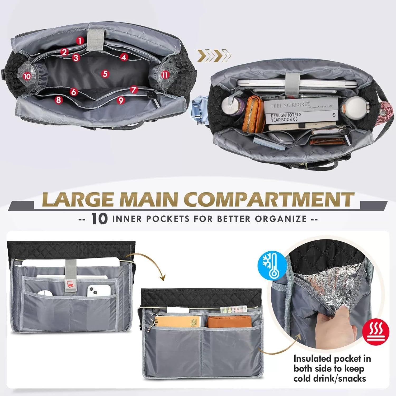 15.6" Women'S Laptop Tote Bag for Teachers & Nurses - Insulated Pocket Professional Work Bag - Messenger Briefcase for Office, College & Nursing