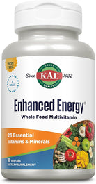 KAL Enhanced Energy Supplements, 3 Daily - Whole Food Multivitamin for Women and Men, Iron Free - 23 Essential Vitamins, Minerals, Super Foods, Digestive Enzymes, 60-Day Guarantee, 30 Serv, 90 Vegtabs