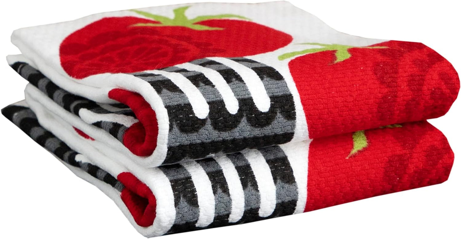 T-Fal Textiles Double Sided Print Woven Cotton Kitchen Dish Towel Set, 2-Pack, 16" X 26", Rooster Print