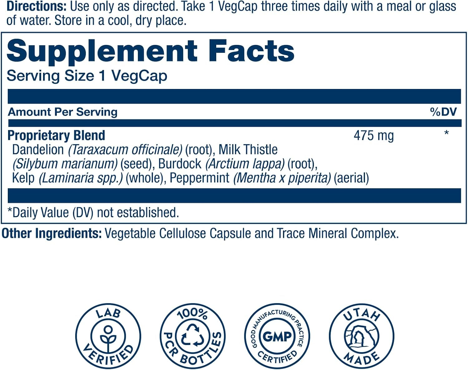 SOLARAY Liver Blend SP-13 - Traditional Herbal Support with Milk Thistle Extract, Dandelion Root, Burdock, Kelp, Peppermint and Trace Minerals - 60-Day Guarantee, 100 Servings, 100 Vegcaps