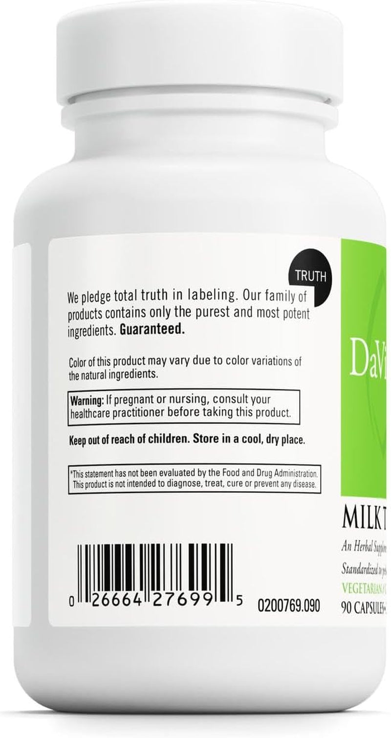 DAVINCI Labs Milk Thistle - Dietary Supplement to Support Liver Detoxification and Function, Kidney Health and Healthy Digestion* - with Milk Thistle and More - Gluten-Free - 90 Vegetarian Capsules