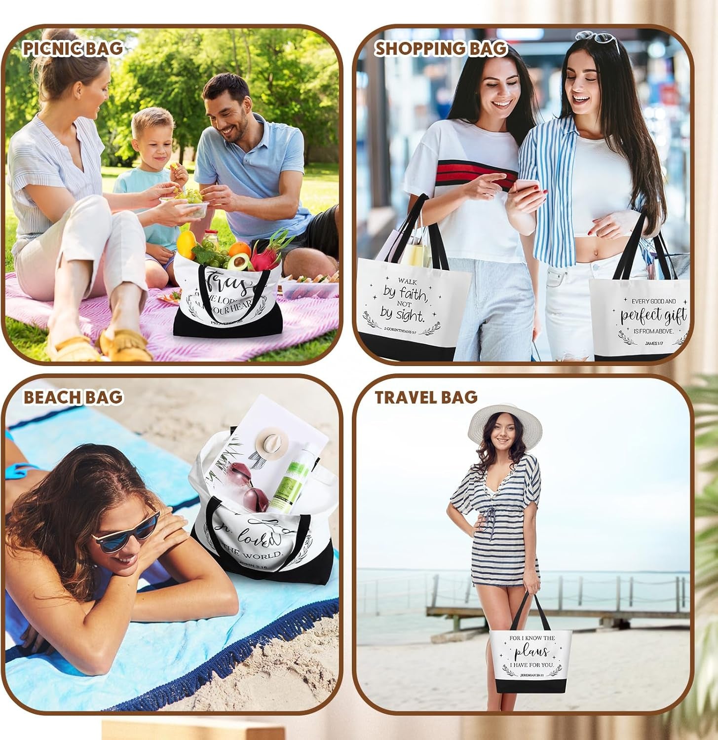 12 Pcs Christian Canvas Tote Bags with Religious Makeup Bags for Women Inspirational Gifts for Xmas Women Mothers Church Teacher Birthday