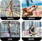 26L Extra Large Iridescent Beach Bag Set- Pink Tote Bag with Zipper - Perfect Beach Essentials for Family (1, Pink)
