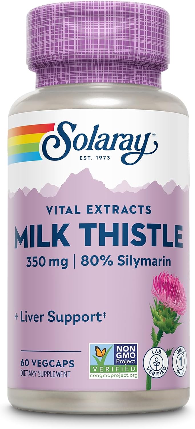 SOLARAY Milk Thistle Seed Extract 350 Mg Guaranteed to Contain 80% Silymarin, Traditional Liver Support, Vegan & Lab Verified for Quality, 60 Day Money-Back Guarantee, 60 Servings, 60 Vegcaps
