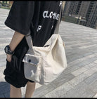 Grunge Canvas Casual Messenger Bag Hobo Crossbody Bag with with Multiple Pockets Shouder Tote Handbag for Women and Men (White)