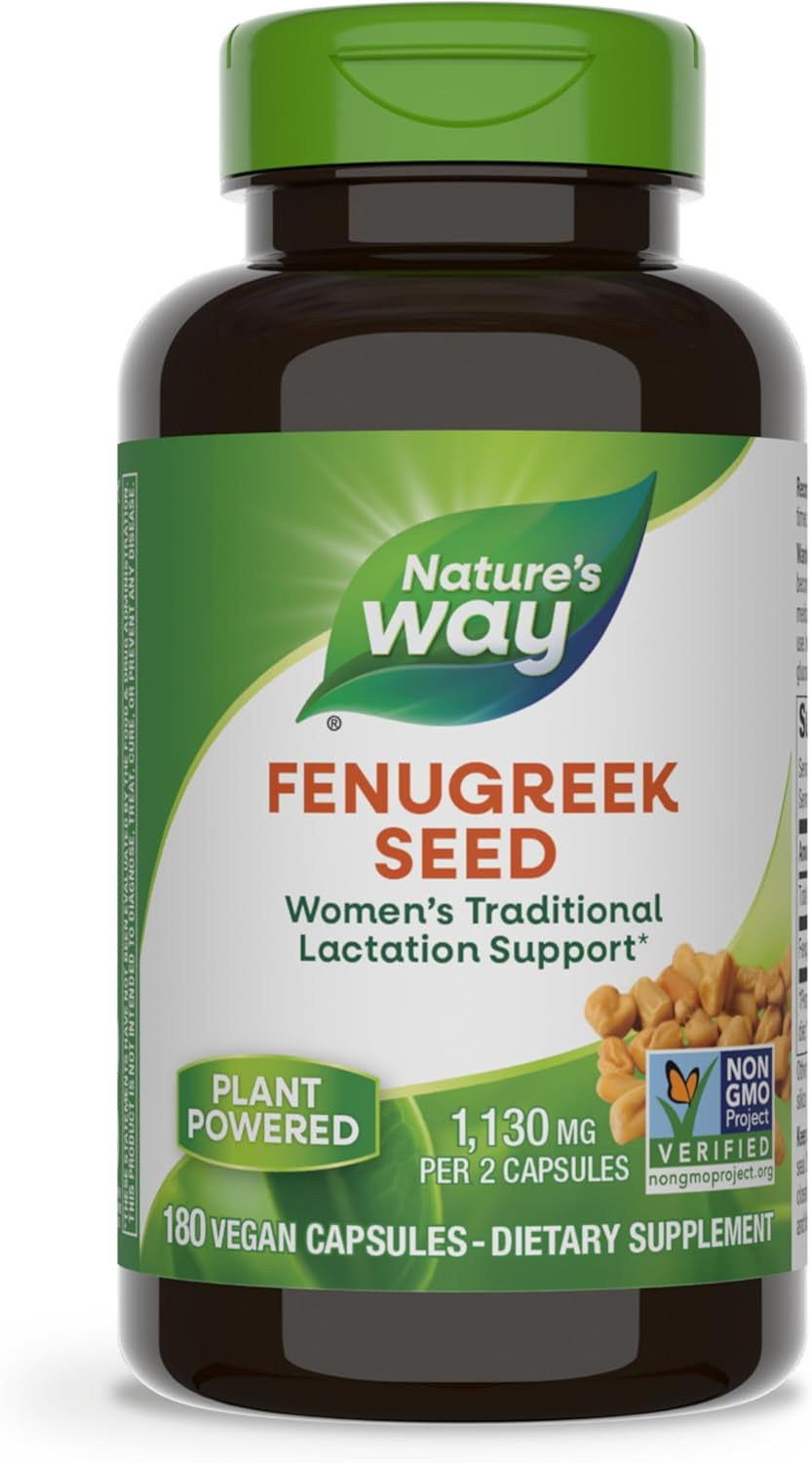 Nature'S Way Fenugreek Seed Supplement, Fenugreek for Traditional Breastfeeding Lactation Support*, Non-Gmo Project Verified, Vegan, 180 Capsules (Packaging May Vary)
