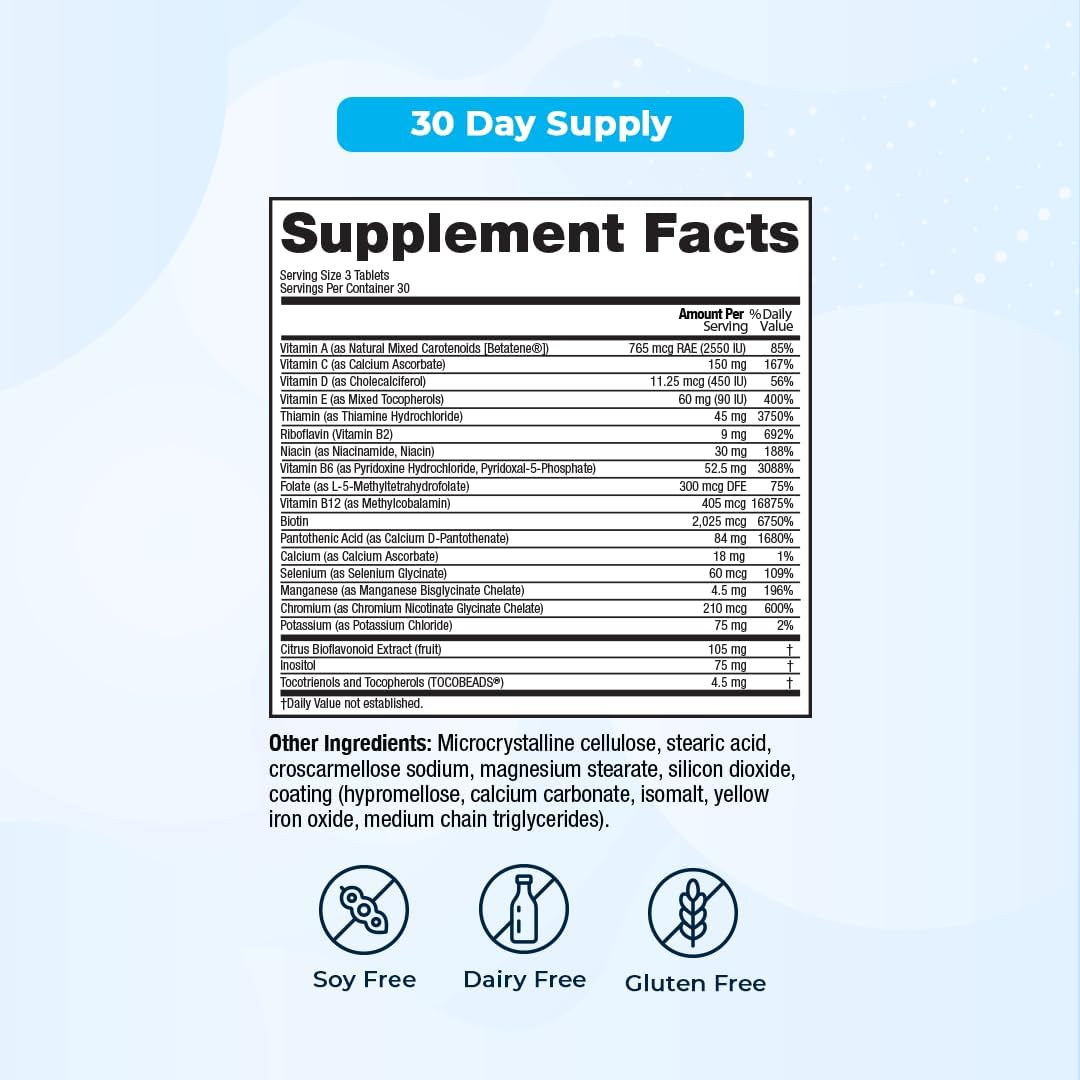 Vitamedica | Energy Support Multivitamin W B Complex | Energy Booster | Vitamin B6 & B12 | Clarity & Focus | Biotin for Hair, Skin & Nails | Energy Supplements | 90 Ct