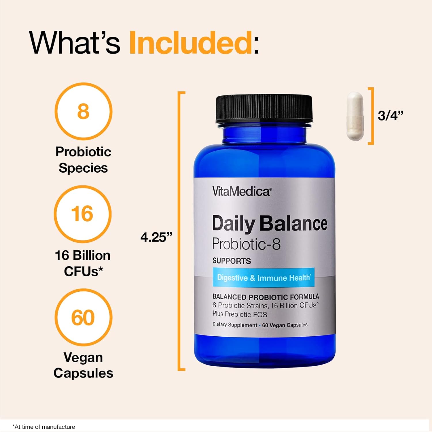 Vitamedica | Daily Balance Probiotic-8 | Probiotic Supplement | 16 Billion Cfus | Gut Health | Digestive, Skin, & Immune Support | Constipation, Diarrhea, Gas & Bloating Relief | Vegan | 60 Count