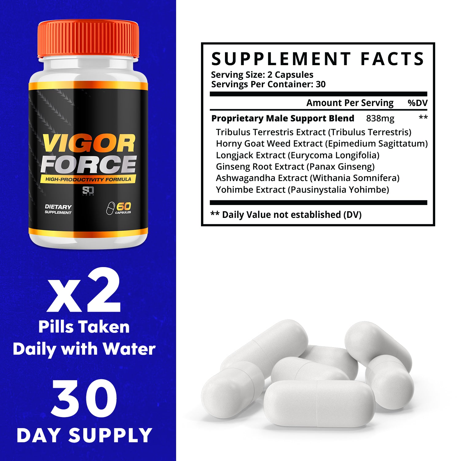 Vigor Force Male Pill - Boosts Vitality & Energy with a Potent Formula (1 Pack)