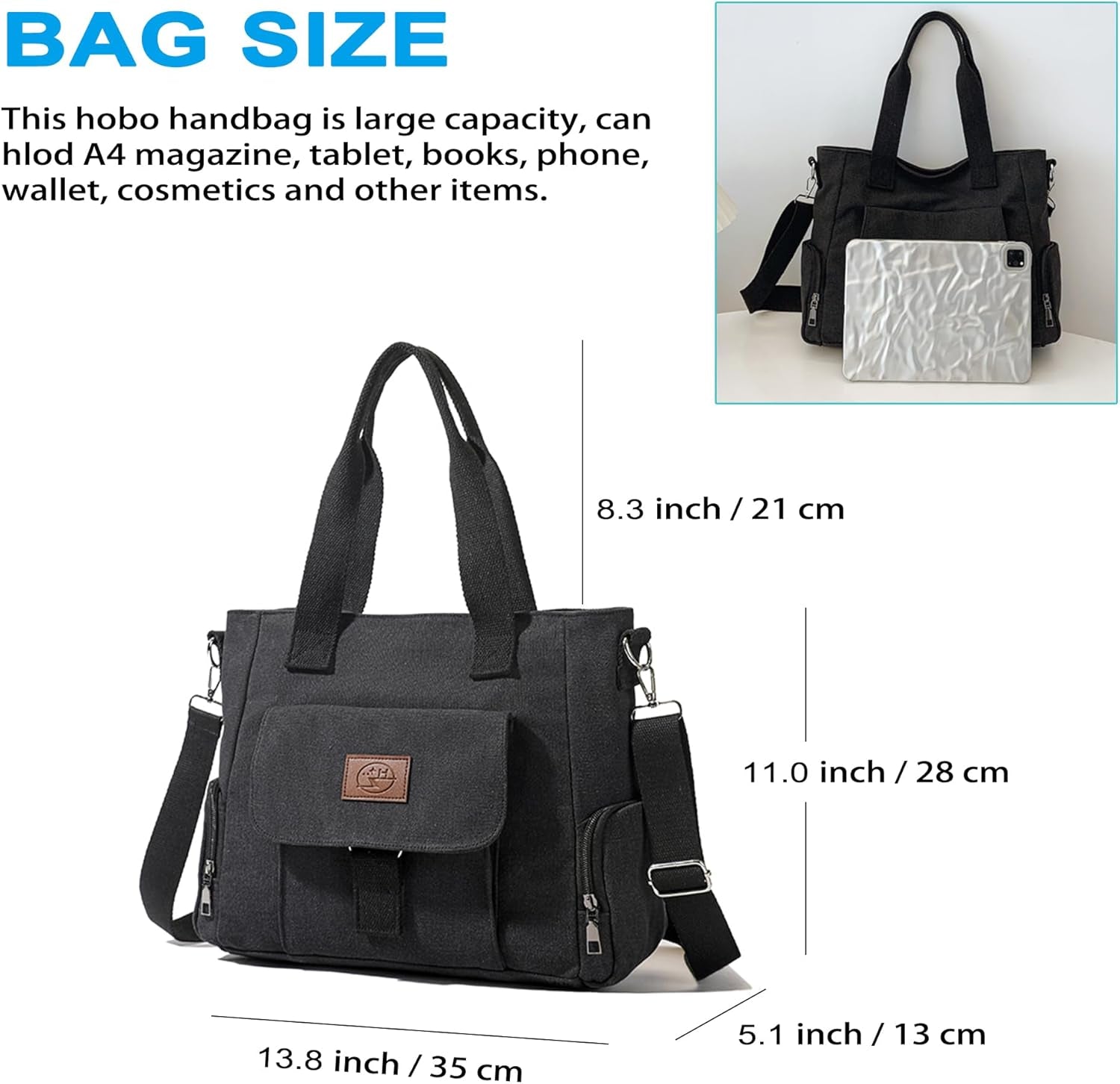 DOURR Canvas Cotton Crossbody Handbags Casual Shoulder Work Travel Tote Bag for Women
