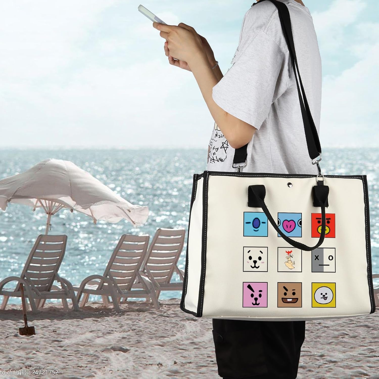 Korean Characters Tote Bag Army Boys Gift Purple Whale Tote Korean Inspired Shoulder Bag Army Members Fans Merch
