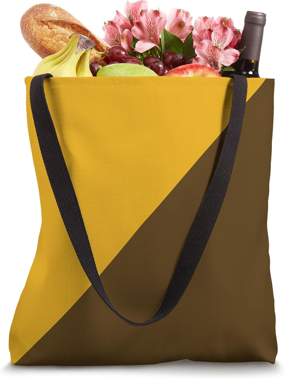 Yellow Brown Color Block Bicolored Favorite Angle Stripe Tote Bag