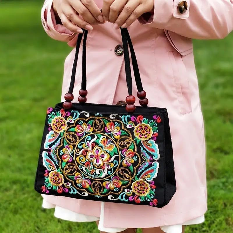Ethnic Embroidered Shoulder Bag - Boho Floral Vintage Purse for Women