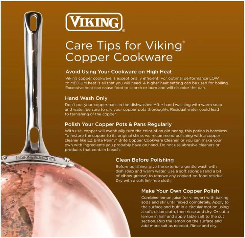 Viking 10-Piece 3-Ply Hammered Copper-Clad Cookware Set, Oven Safe, All Cooktops