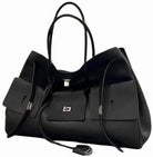 Women'S Tote Shoulder Bag, Wings Style, Large Capacity, Black with Gold or Silver Buckle, Lock Closure (Silver Buckle)