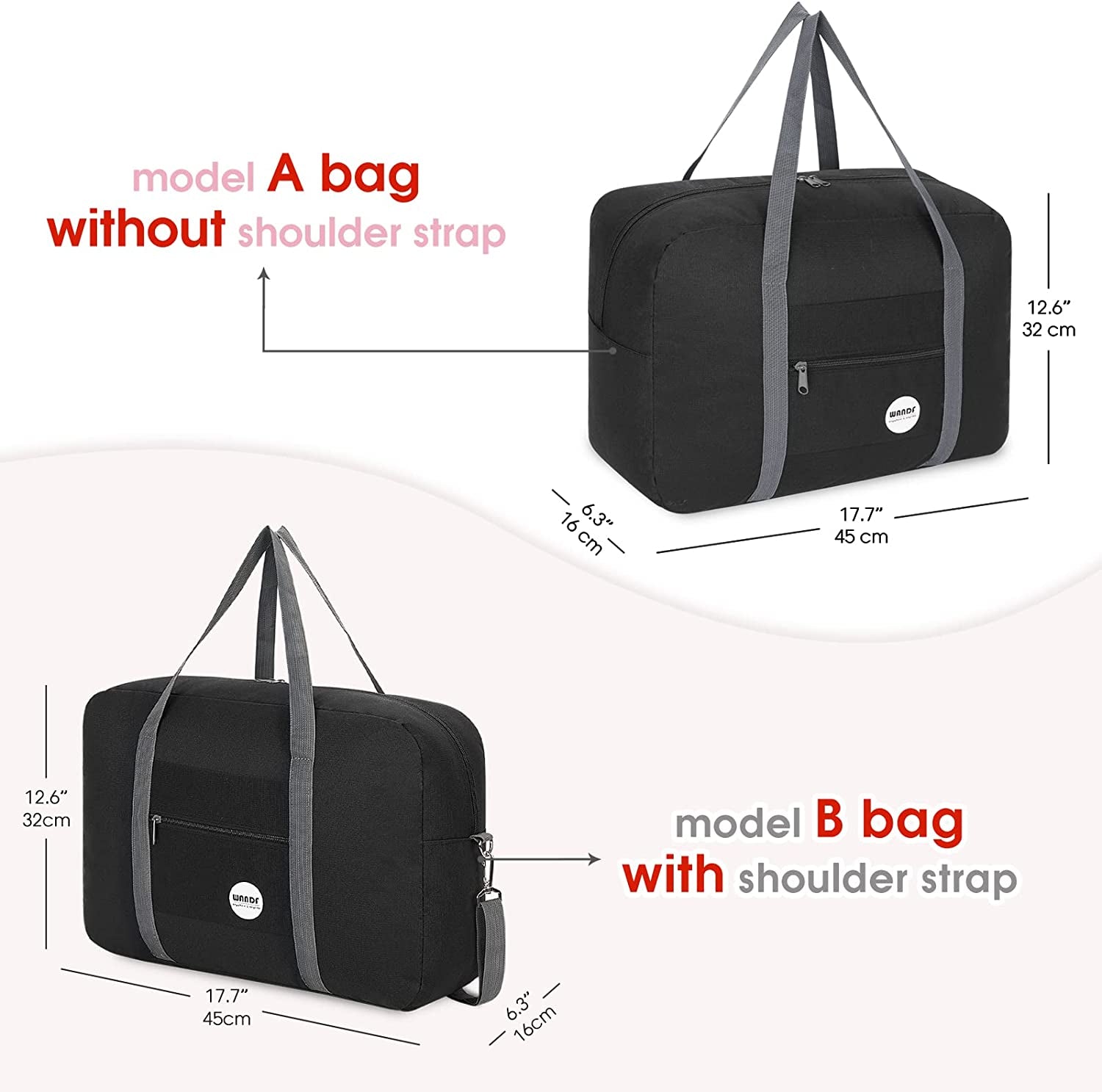 WANDF for Spirit Airlines Personal Item Bag 18X14X8 Travel Duffel Bag Underseat Foldable Carry-On Luggage for Women