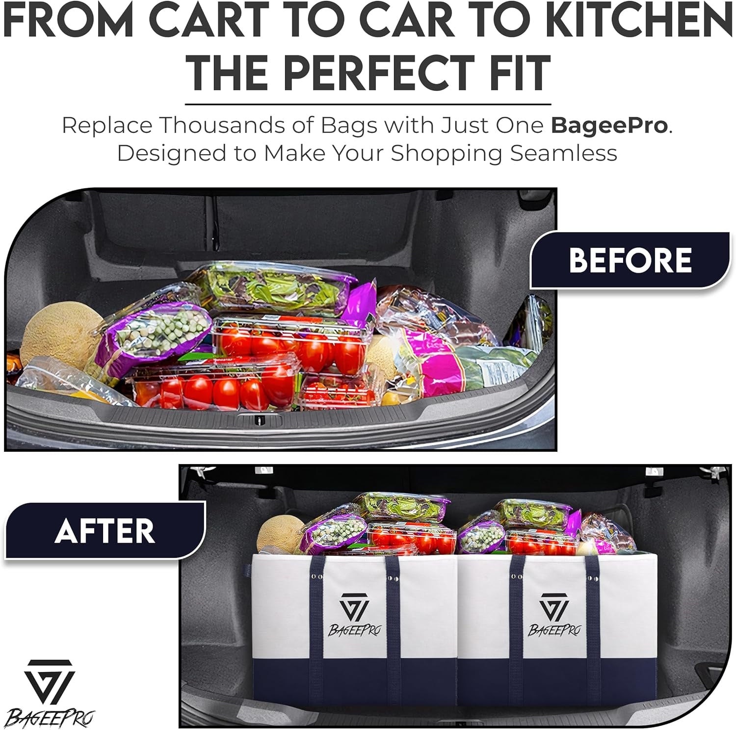 2Pack Collapsible Tote Bags | Large Reusable Grocery Bag | Heavy Duty Shopping Bag with Handles for Food and Storage