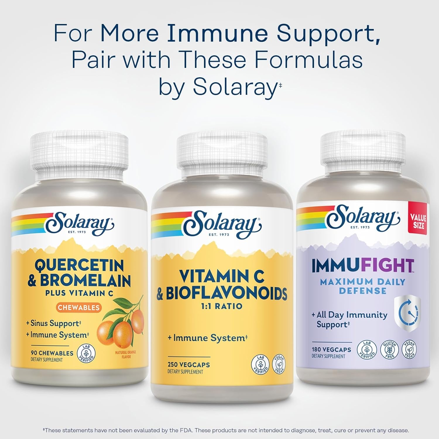 SOLARAY Vitamin C 500Mg with Citrus Bioflavonoids, 1:1 Ratio - Antioxidant and Immune Support Supplement - Vitamin C with Rose HIPS and Acerola, Vegan, 60-Day Guarantee, 125 Servings, 250 Vegcaps