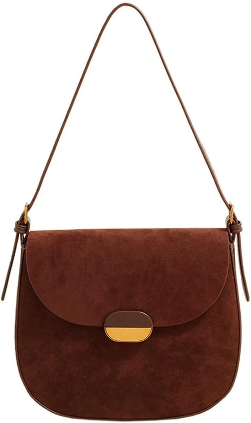 Slouchy Suede Saddle Bag Women Underarm Crescent Shoulder Hobo Bags Satchels Crossbody Purse Trendy Top-Handle Tote Handbag