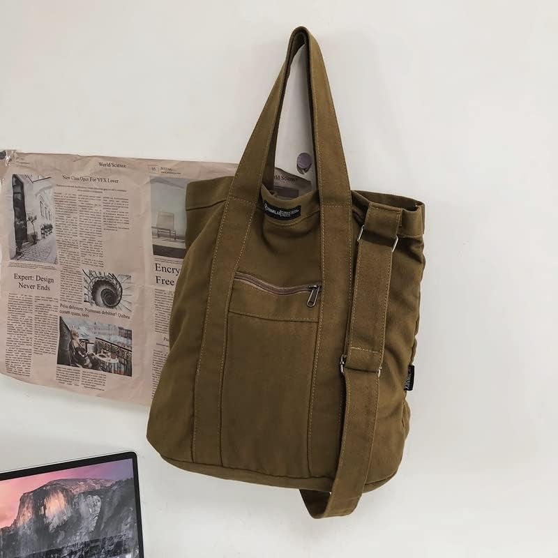 Unisex Retro Crossbody Bag Canvas Large Capacity Purse Vintage Fairy Grunge Hobo Tote Bag Multiple Pockets Handbag (Brown)