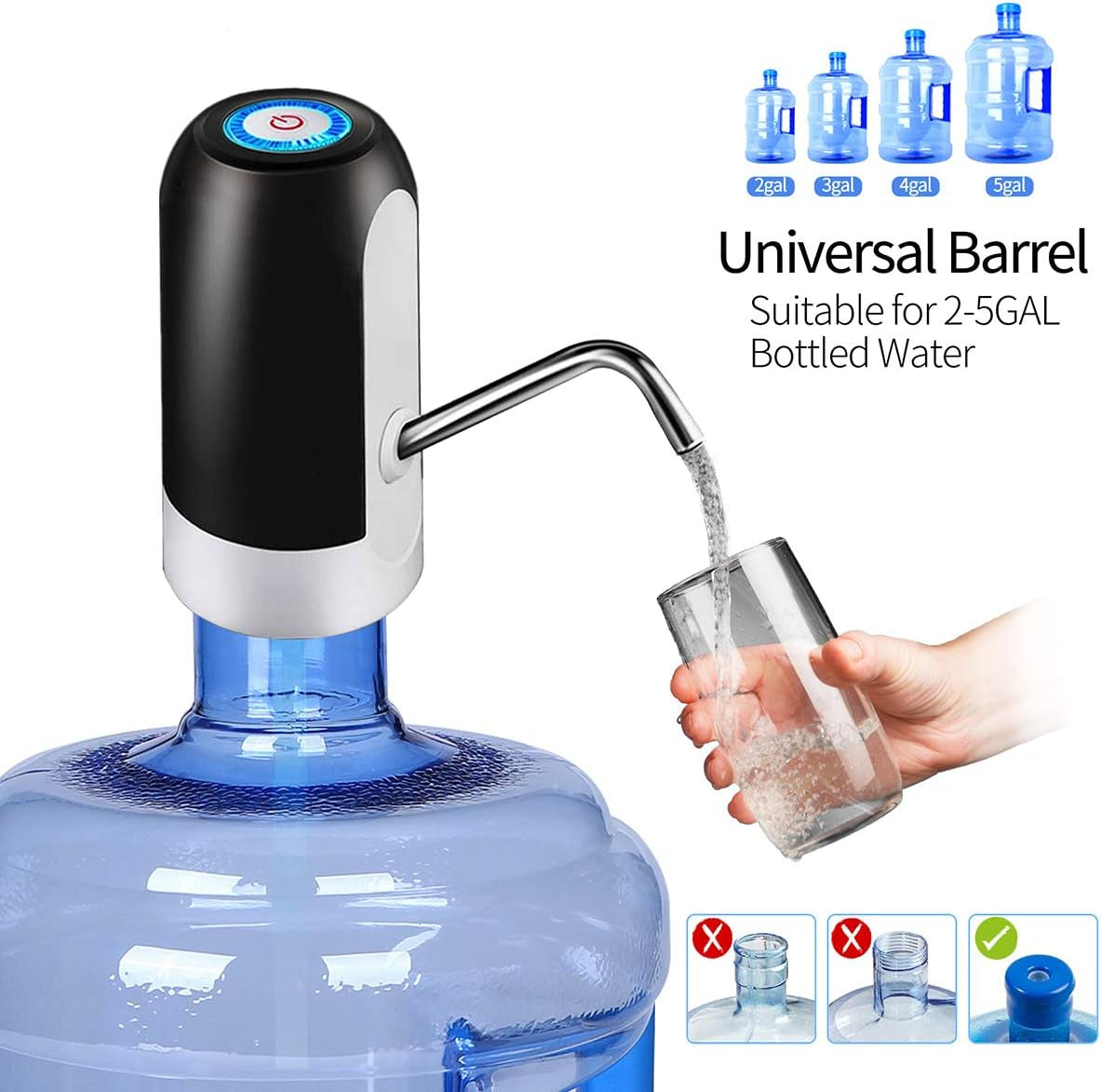 Water Bottle Pump 5 Gallon USB Charging Automatic Drinking Portable Electric Water Dispenser/Switch