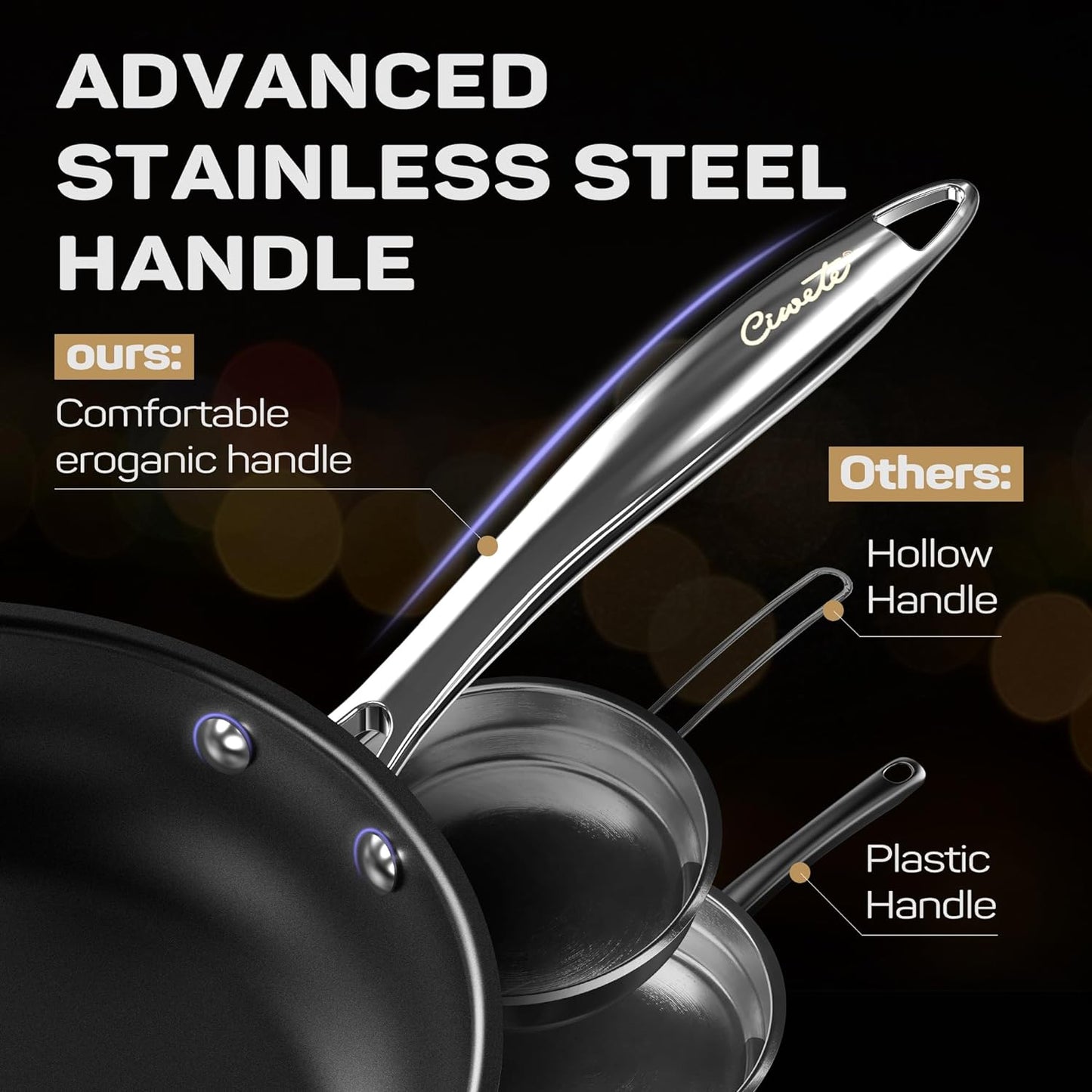 Stainless Steel Nonstick Pots and Pans Set - 11PC, 18/10 Triple Ply Stainless Steel Induction Cookware Set, Kitchen Cookware Sets with Steamer Insert/Stay-Cool Handles, Dishwasher Safe