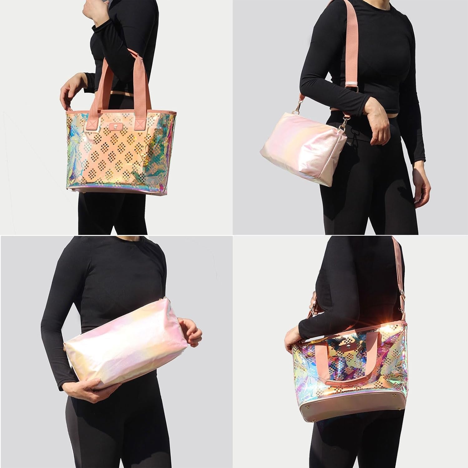 Iridescent Soap Bubble Clear Tote Bag – Stadium Approved with Bag-In-Bag Shoulder Design for Concerts, Beaches, Events