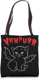 Vampire Kitten Vampurr with Bat Wings, Fangs and Blood Drip Tote Bag
