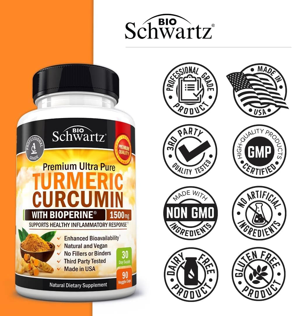 Turmeric Curcumin with Black Pepper Extract 1500Mg - High Absorption Ultra Potent Turmeric Supplement with 95% Curcuminoids and Bioperine - Non GMO Turmeric Capsules for Joint Support - 45 Capsules