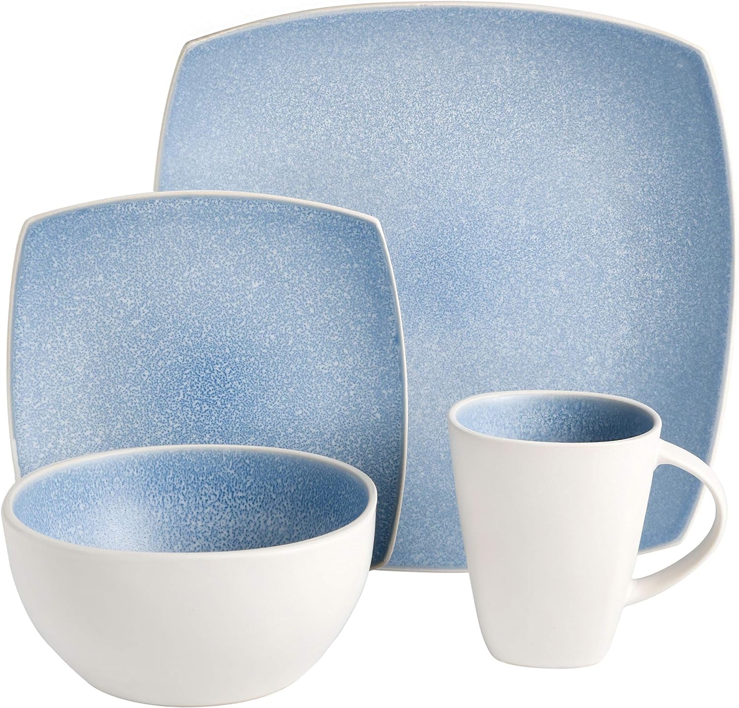 (16Pc) Gibson Soho Lounge Square Reactive Glaze Stoneware Dinnerware Set, Servi