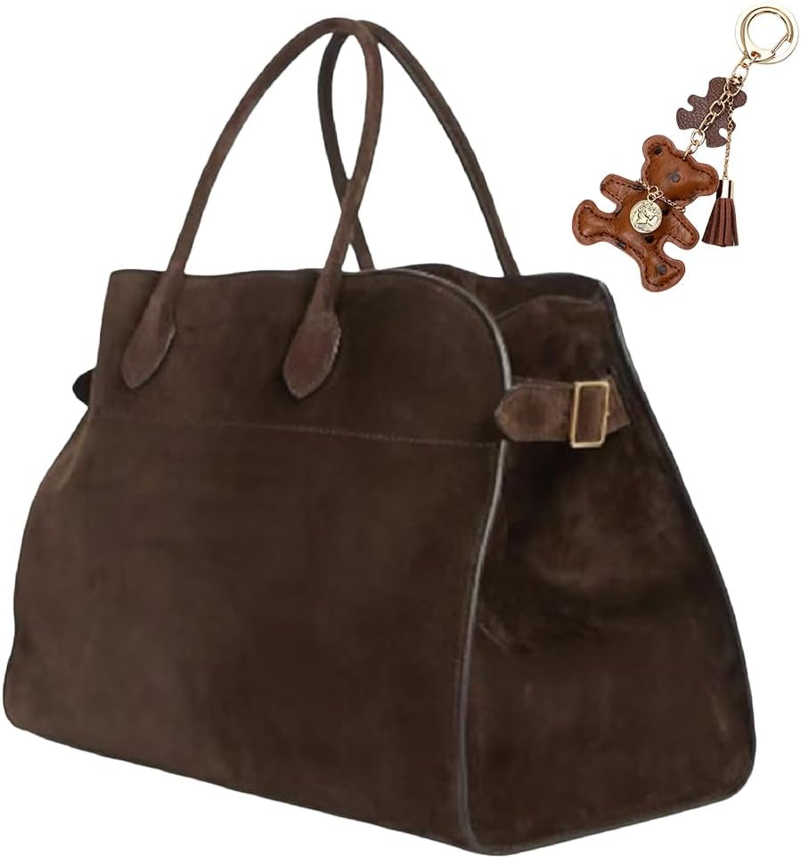 [15 In] Suede Tote Bag for Women Large Retro Top Handle Shoulder Handbag Leather Work Tote Bags for Office Travel
