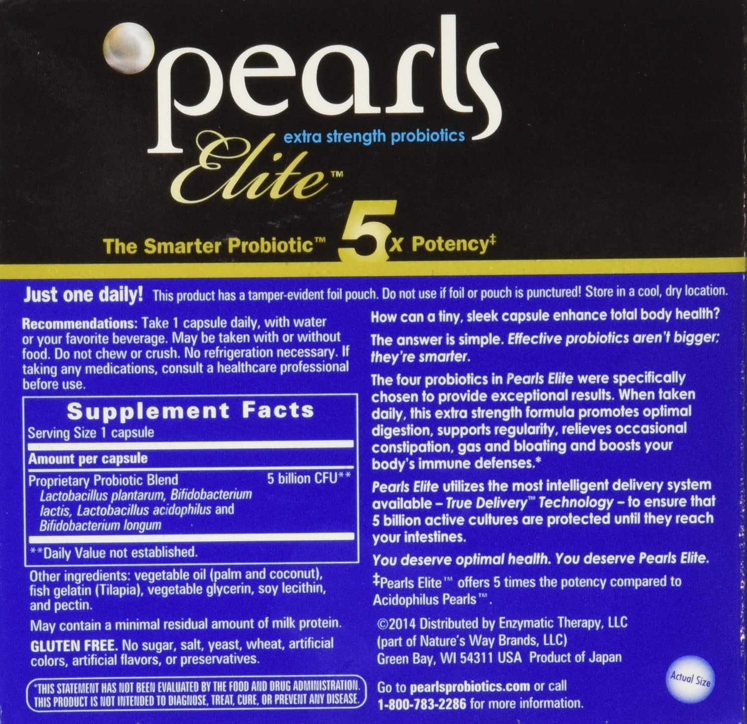 Pearls Elite High Potency Probiotics, 30 Capsules, from Enzymatic Therapy