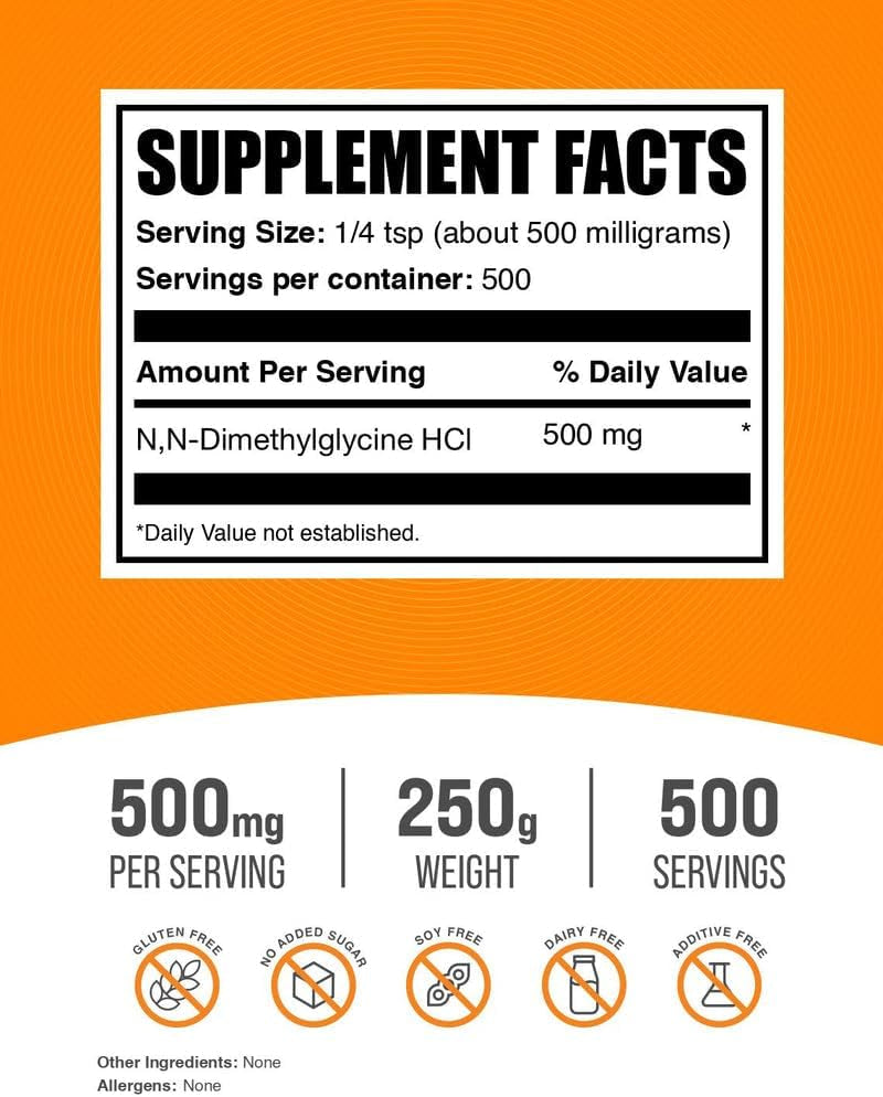 Bulksupplements.Com DMG Powder - as N,N-Dimethylglycine Hcl, DMG Supplement - Gluten Free, 500Mg per Serving, 250G (8.8 Oz) (Pack of 1)