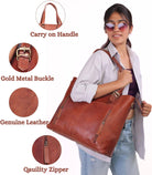 17-Inch Large Leather Tote Bag for Women Genuine Brown Leather Laptop Bag with Zipper Professional Briefcase, Computer Tote for Work, Business, Travel, & Daily Use