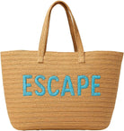 23" Over-Sized Straw Tote - ESCAPE Embroidered Double Handle Weekend Beach Bag