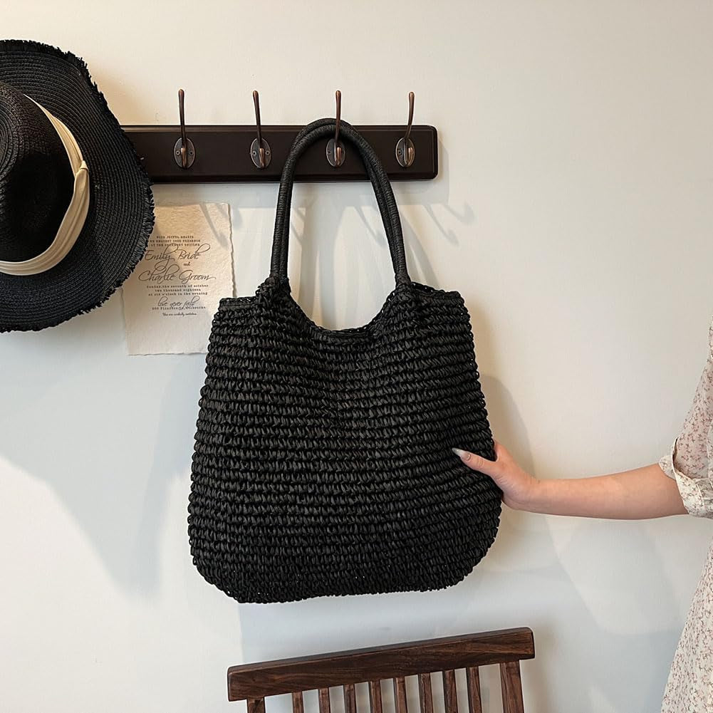 Beach Bags for Women, Large Woven Straw Tote Bag, Waterproof Beach Bag for Swim, Travel & Shopping, Stylish Weaving Handbag
