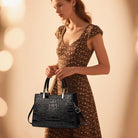 Women'S PU Leather Black Handbag - Crocodile Texture Tote Bag for Women with Top Handles and Adjustable Shoulder Strap, Stylish Satchel for Daily Use and Work