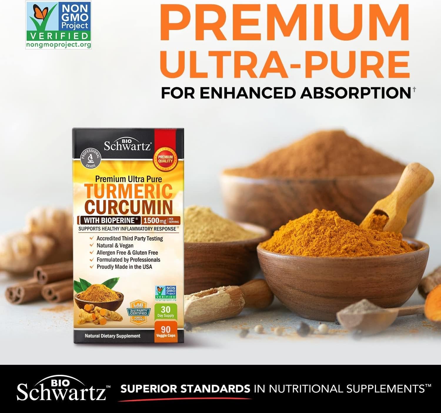 Turmeric Curcumin with Black Pepper Extract 1500Mg - High Absorption Ultra Potent Turmeric Supplement with 95% Curcuminoids and Bioperine - Non GMO Turmeric Capsules for Joint Support - 45 Capsules