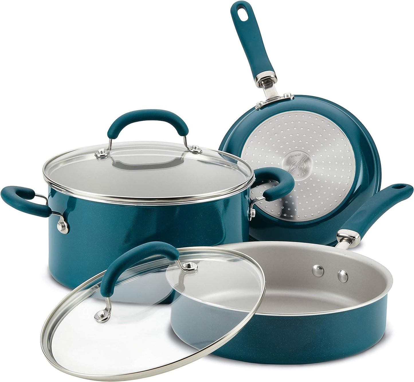 Rachael Ray Create Delicious Nonstick Cookware Pots and Pans Set, 13 Piece, Teal Shimmer