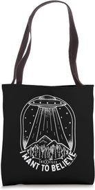 X-Files I Want to Believe UFO over the Woods Line Art Tote Bag