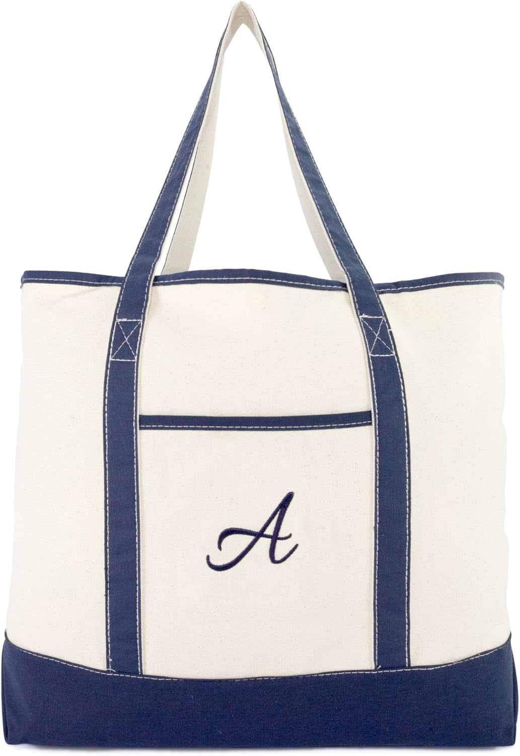 DALIX Personalized Tote Bag for Women Monogram Initial Open Top Navy Blue A-Z