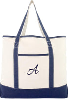 DALIX Personalized Tote Bag for Women Monogram Initial Open Top Navy Blue A-Z