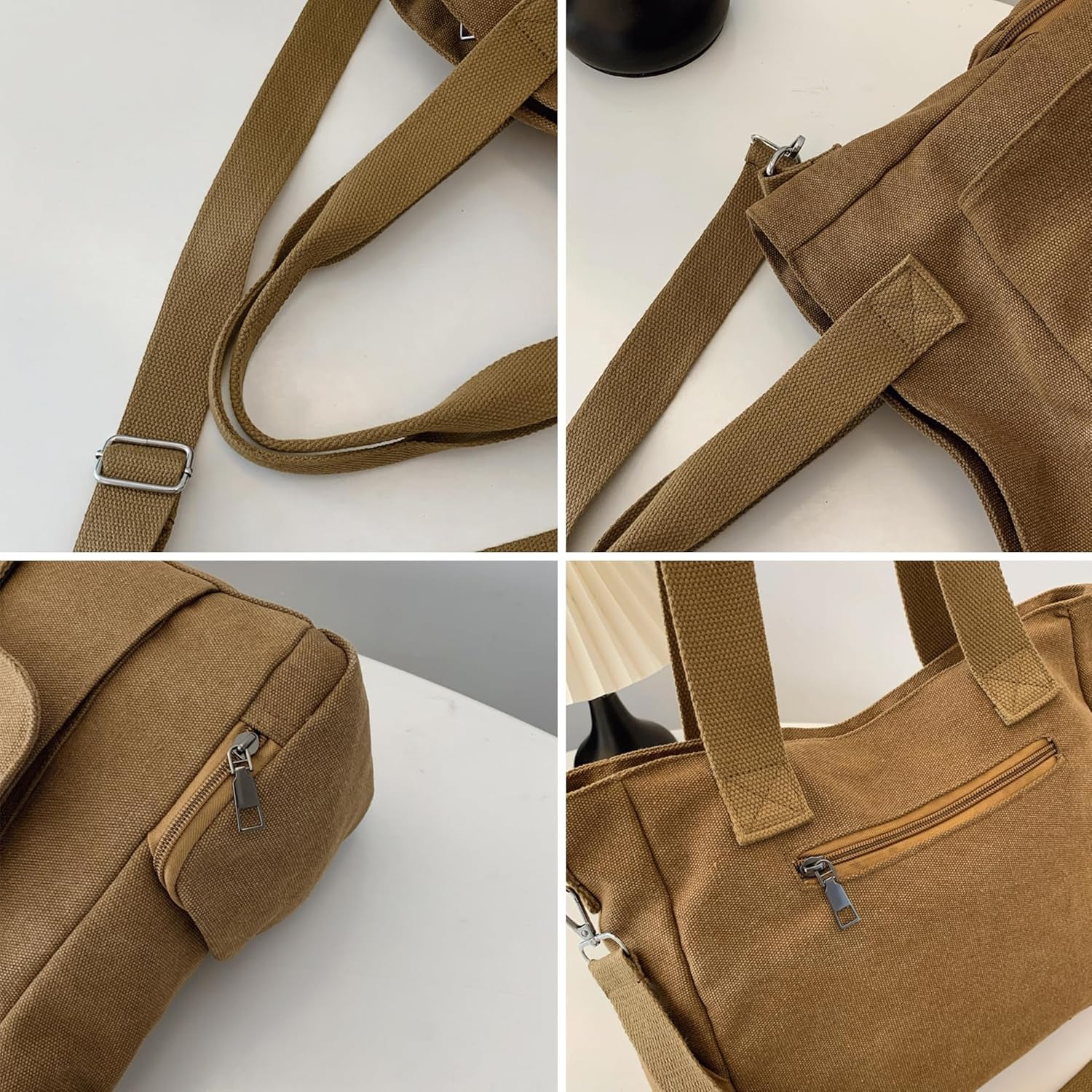 DOURR Canvas Cotton Crossbody Handbags Casual Shoulder Work Travel Tote Bag for Women
