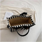 Canvas Tote Bag with Multi Pockets Women Stripe Crossbody Tote Bag Casual Purse Handbag Shoulder Bag for Work College Travel