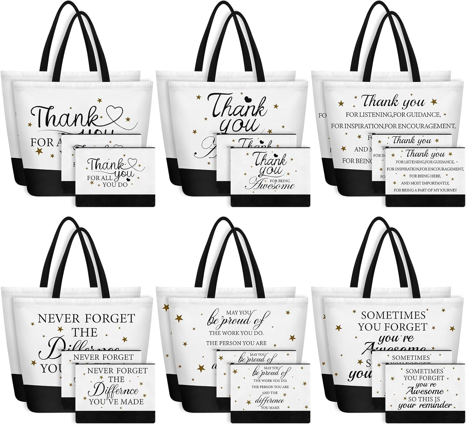 24PCS Thank You Canvas Tote Bags with Handles Zipper Employee Inspirational Makeup Bags for Employee Appreciation Gifts Women Aesthetic Canvas Bag Inspired Gift for Team Staff Teacher Coworkers Office
