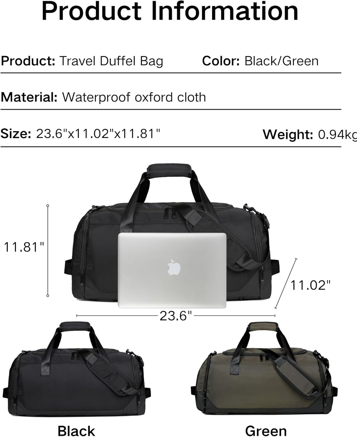 Travel Duffle Bag Backpack for Men Women, 50L Sports Gym Bags with Shoe Compartment & Wet Pocket, Waterproof Carry on Bag Backpack for Workout, Fitness, Overnight Trips Green